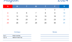 Calendar Template 2024 August A8167