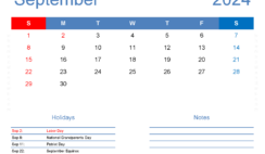 Calendar Template 2024 September S9167