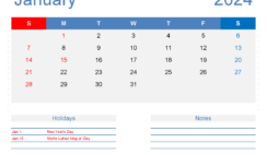 Download Blank January Calendar Template 2024 Letter Horizontal J4168