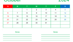 October 2024 Calendar Printable Word O1249