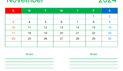 November 2024 Calendar Printable Word N1249