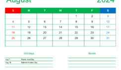 August 2024 Calendar to Print Free A8169