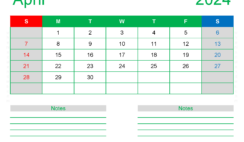 Print Free Calendar April 2024 A4250