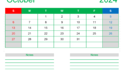 Print Free Calendar October 2024 O1250