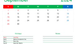 Free Printable September 2024 Calendar PDF S9171