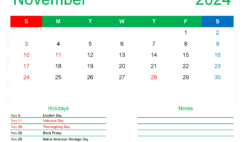 Free Printable November 2024 Calendar PDF N1171