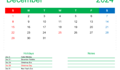 Free Printable December 2024 Calendar PDF D1171