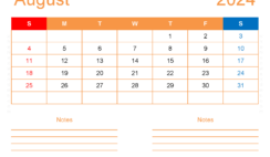 Blank August 2024 Calendar to Print A8253