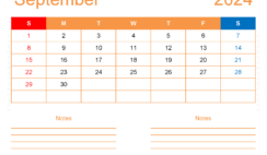 Blank September 2024 Calendar to Print S9253