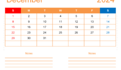 Blank December 2024 Calendar to Print D1253