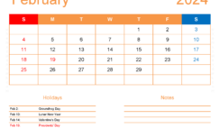PDF Calendar February 2024 F2173