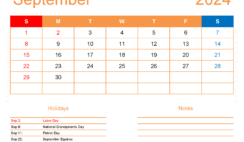 PDF Calendar September 2024 S9173