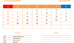 PDF Calendar October 2024 O1173