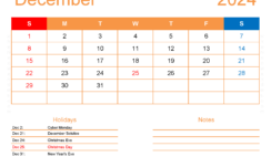 PDF Calendar December 2024 D1173