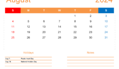 Printable Free August 2024 Calendar A8175