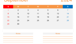 Blank September 2024 Calendar Editable S9256