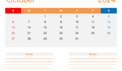 Blank October 2024 Calendar Editable O1256