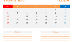 Blank November 2024 Calendar Editable N1256