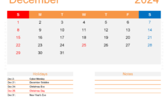 December 2024 Calendar Excel Template D1176