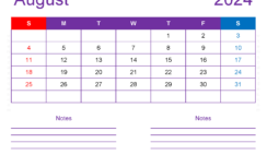 Editable Calendar Aug 2024 A8257