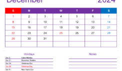 December 2024 Printable Calendar waterproof D1177