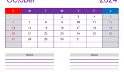 October 2024 Monthly Calendar Template O1258