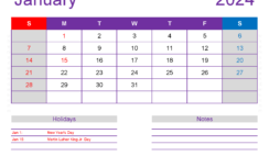 Download January 2024 Calendar Free print Letter Horizontal J4178