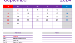 September 2024 Calendar Free Print S9178