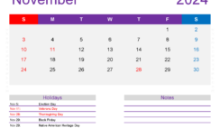 November Printable 2024 Calendar N1180