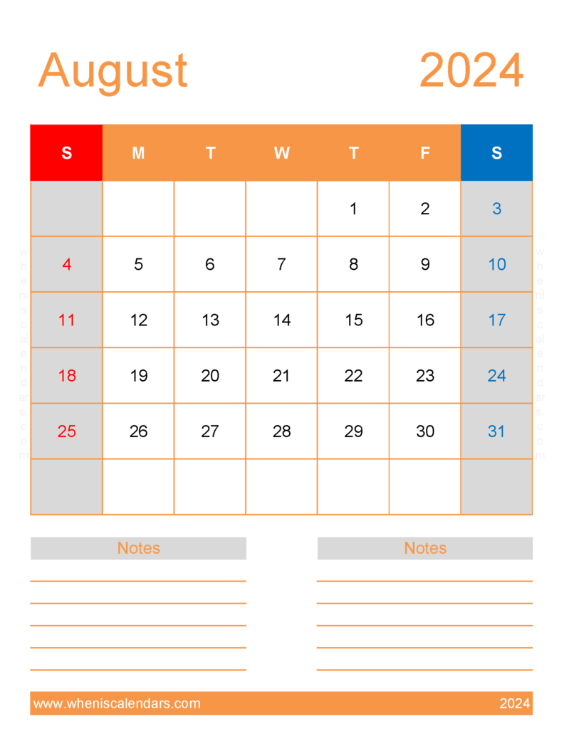 Download August planner 2024 Printable Letter Vertical 84274