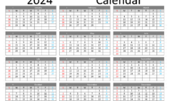 Download monthly printable Calendar 2024 A4 Horizontal (24Y089)