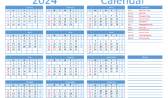 Download printable 2024 Calendar pdf A4 Horizontal (24Y003)