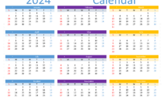 Download 2024 Calendar printable one page A4 Horizontal (24Y094)