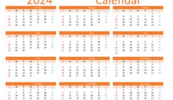 Download editable Calendar template 2024 A4 Horizontal (24Y096)