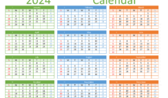 Download 2024 printable Calendar free A4 Horizontal (24Y101)