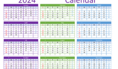 Download free printable yearly Calendar 2024 A4 Horizontal (24Y105)