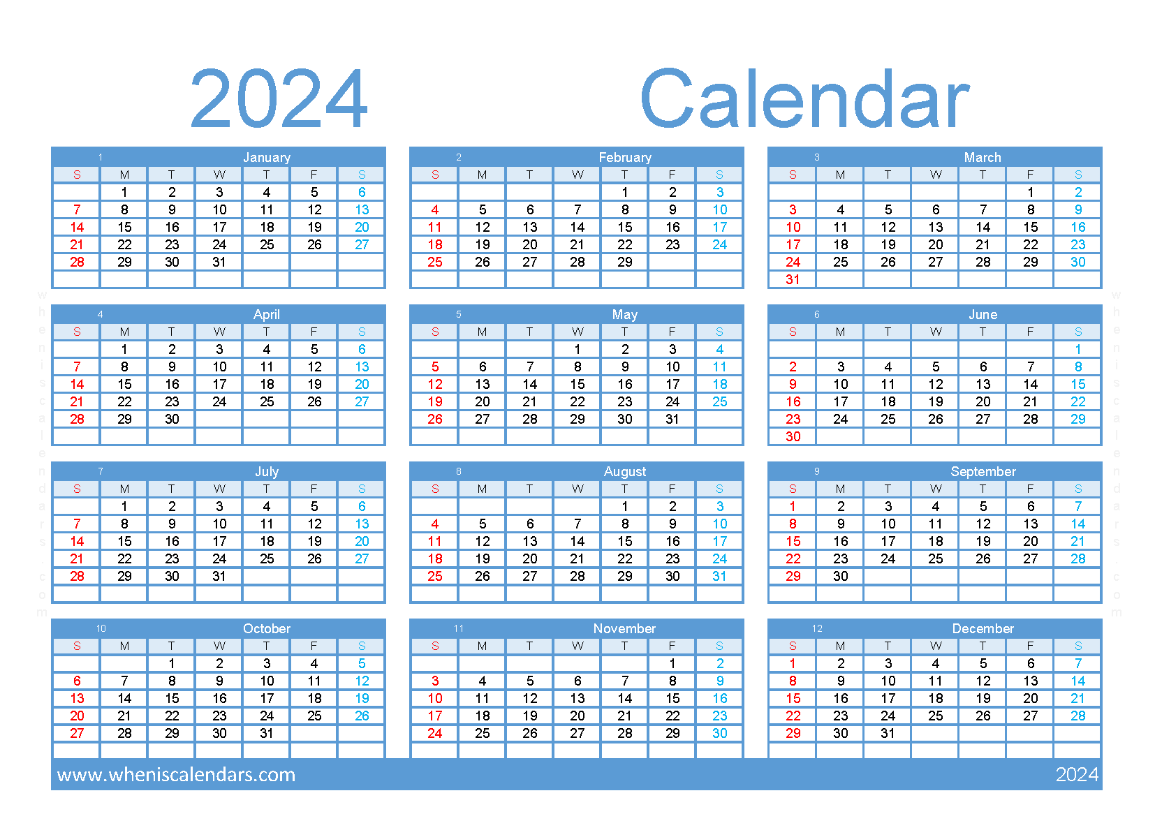 Download 2024 Fillable Calendar A5 Horizontal (24Y135)