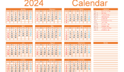 Download monthly Calendar 2024 printable A5 Horizontal (24Y051)