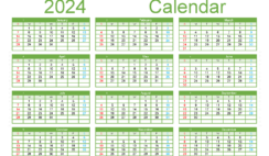 Download 2024 blank Calendar template A5 Horizontal (24Y143)