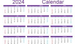 Download 2024 Calendar template pdf A5 Horizontal (24Y152)