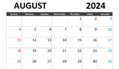 cute August 2024 Printable Calendar A8281