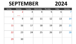 cute September 2024 Printable Calendar S9281