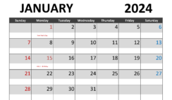 Download January 2024 Calendar pdf A4 Horizontal J4002