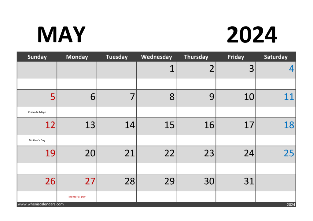 May 2024 Calendar PDF M5002