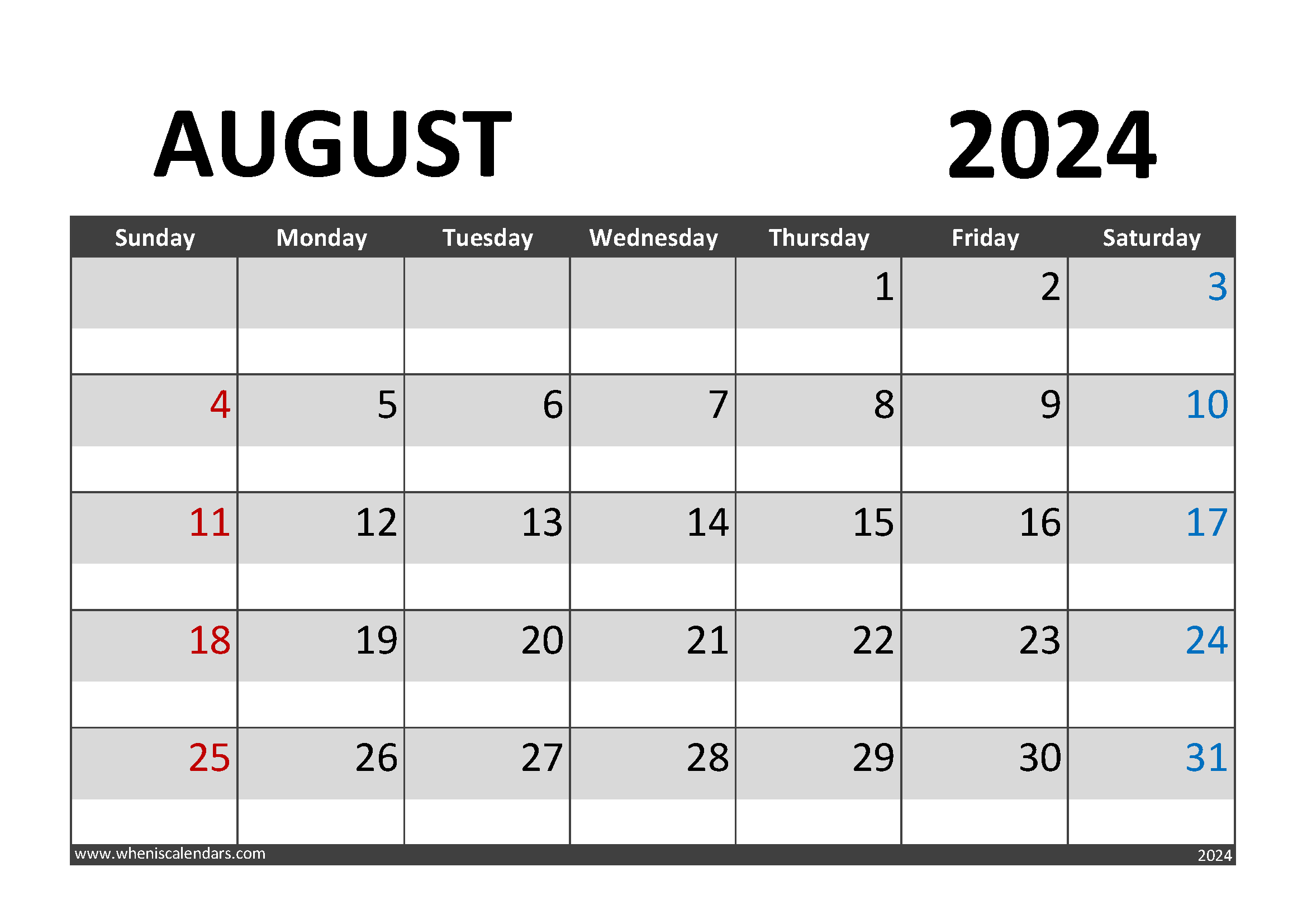 Printable August 2024 Calendar Printable A8282