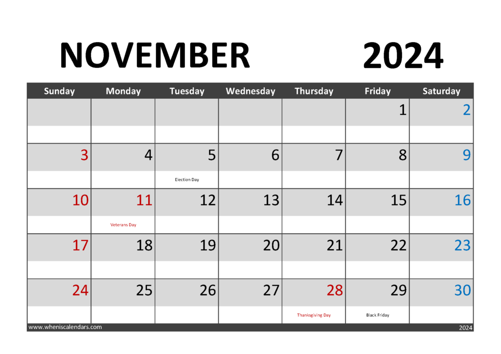 Download November 2024 Calendar Pdf A4 Horizontal 114002