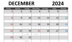 Printable December 2024 Calendar Printable D1282