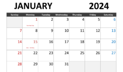 Download January 2024 Calendar Printable A4 Horizontal J4003