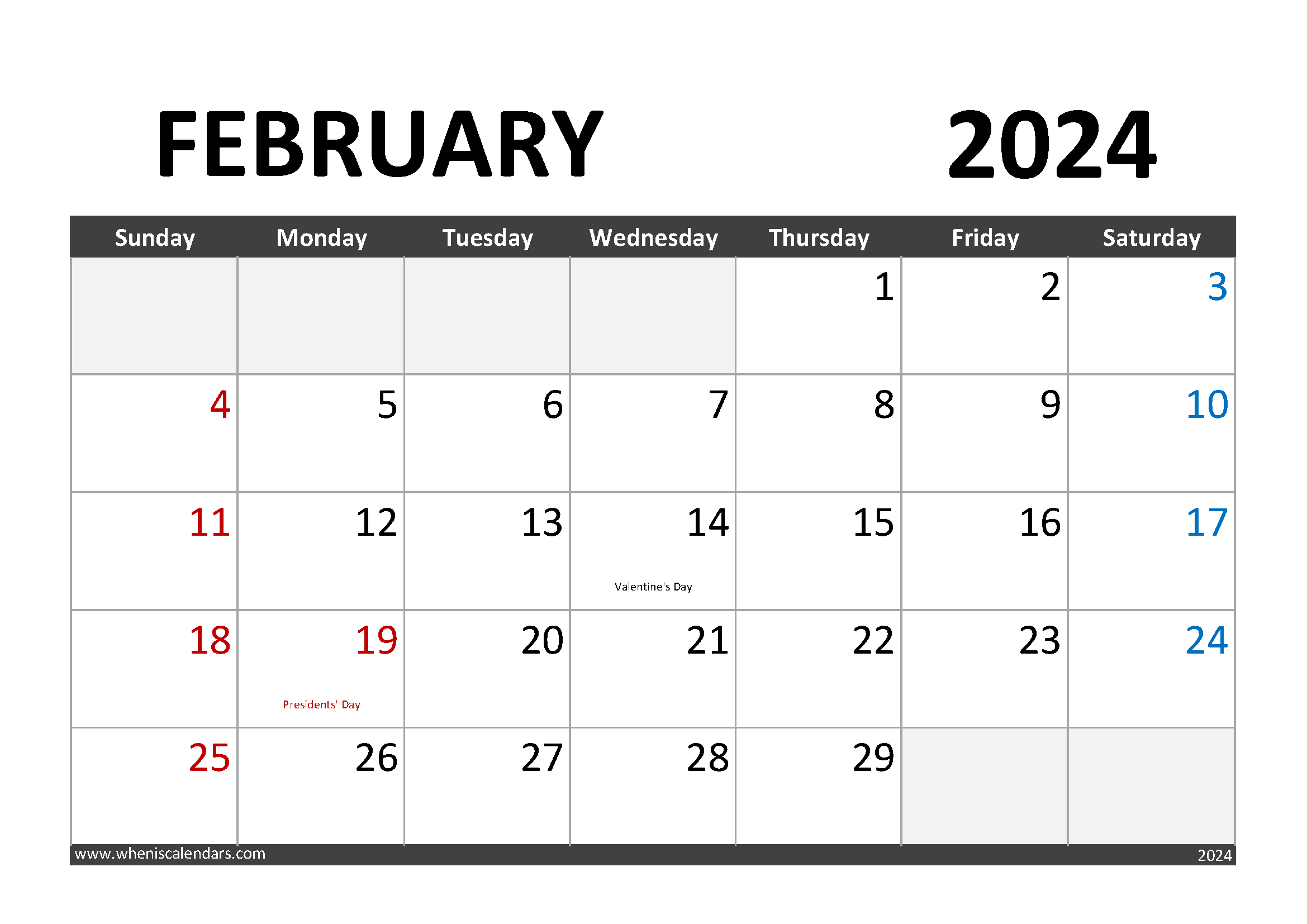 February 2024 Calendar Printable F2003