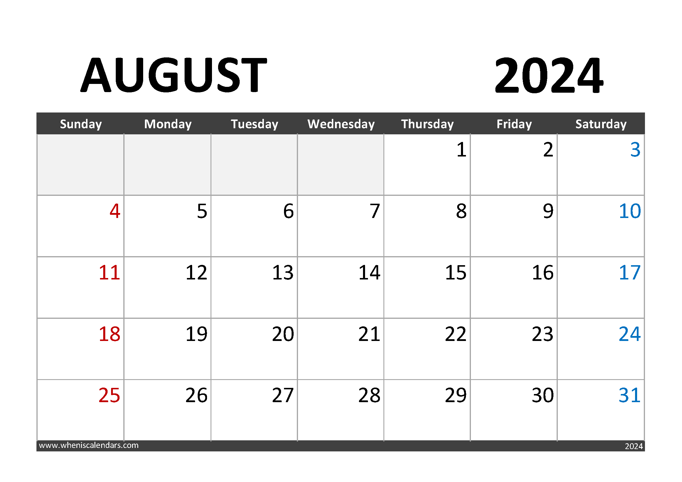 August 2024 Calendar Printable A8003